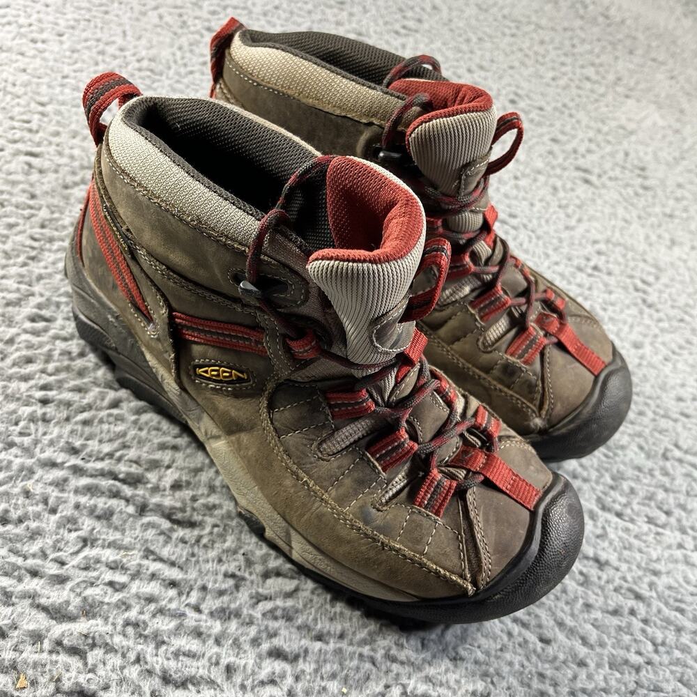 Keen Targhee II Mid Waterproof Hiking Boots Women Size 8.5 Brown Red Trail Shoes